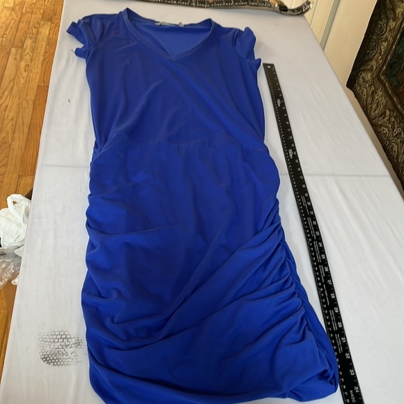 Athleta size Med tall royal Blue Ruched v- neck Sheath Dress with cap Sleeves - Picture 6 of 11